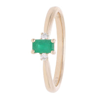 Emerald and Diamond 9ct Yellow Gold Three Stone Ring