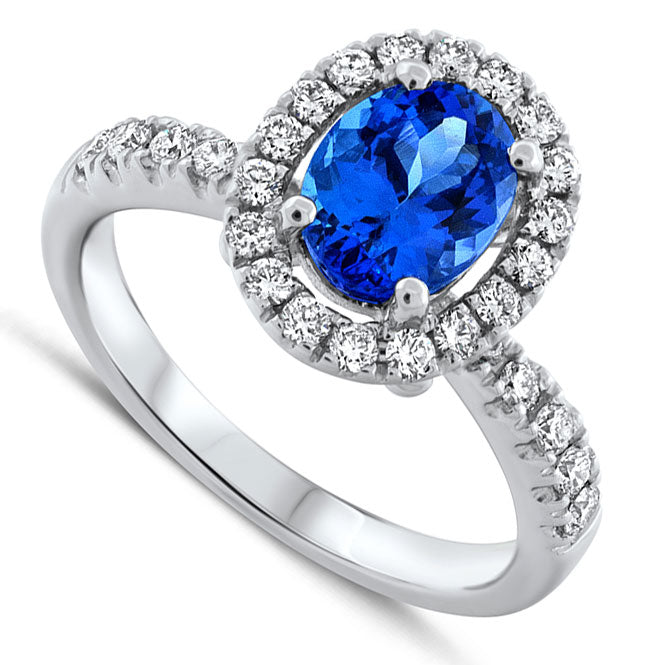 Tanzanite and Diamond 18ct White Gold Cluster Ring - Michael Jones Jeweller