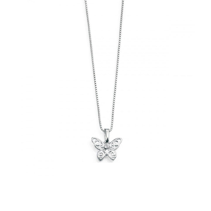 Childs D for Diamond Filgree Silver Butterfly Pendant