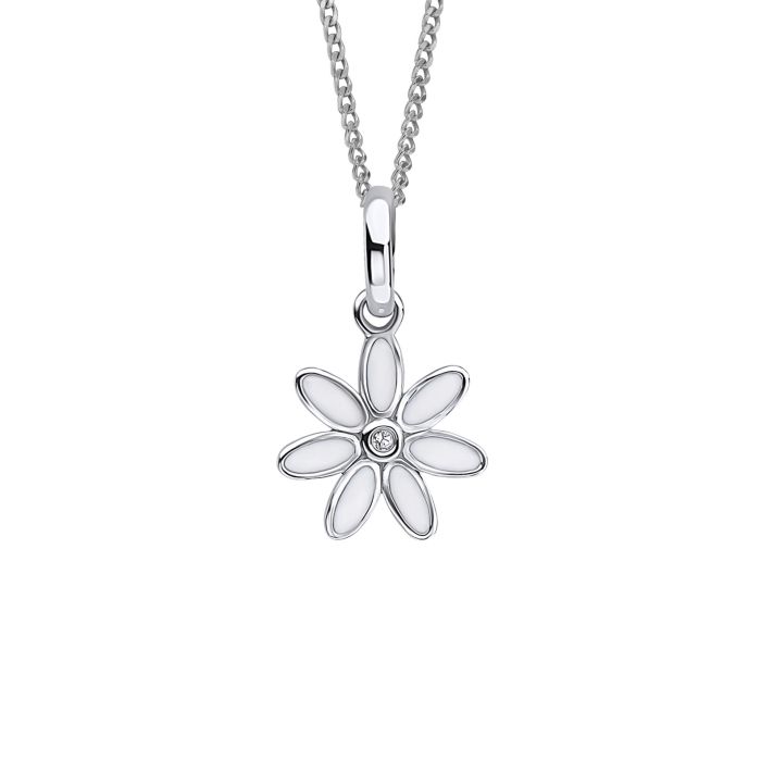 D for Diamond Child's Enamel Daisy Silver Necklace - Michael Jones Jeweller