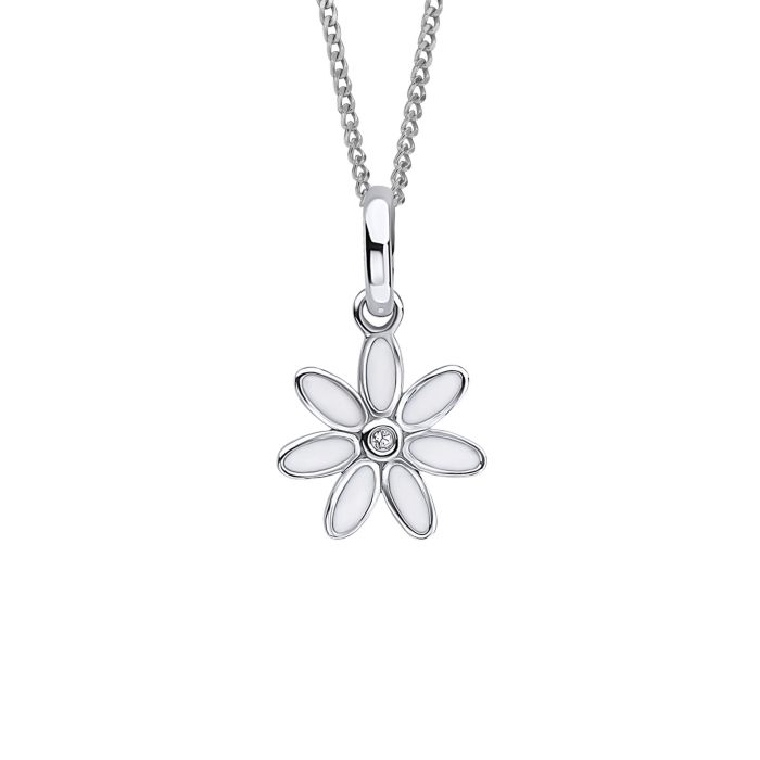 Childs D for Diamond Enamel Daisy Silver Necklace
