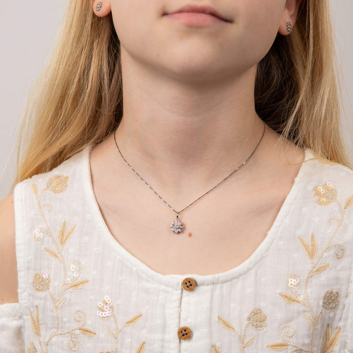 D for Diamond Pink Spinning Flower Diamond Pendant