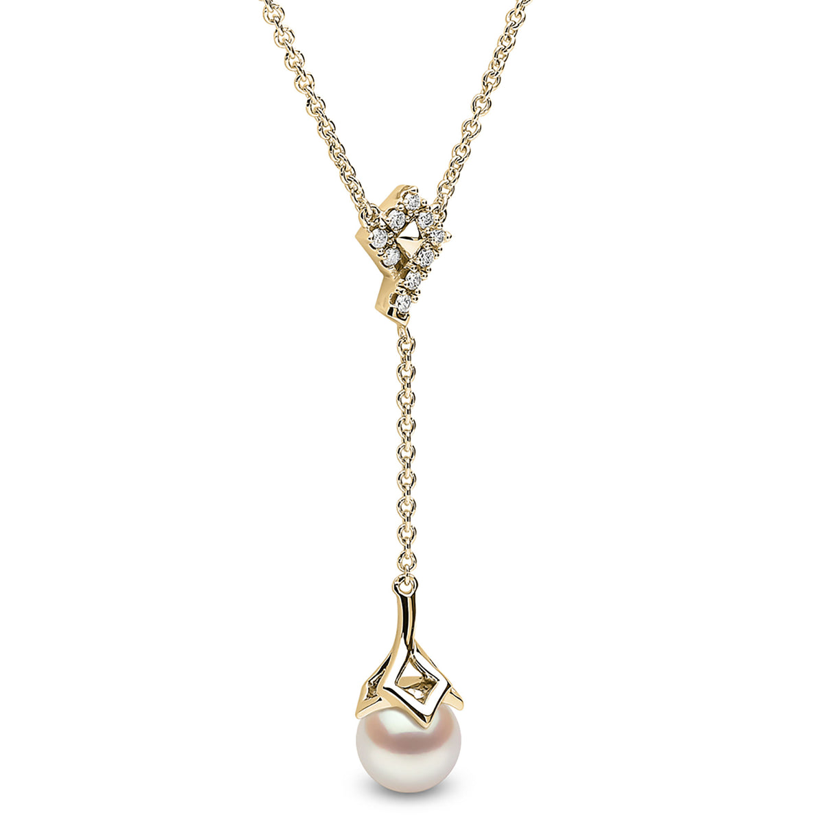 Yoko Trend Freshwater Pearl and Diamond 18ct Yellow Gold Motif Chain Drop Necklace - Michael Jones Jeweller