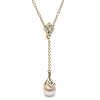Yoko Trend Freshwater Pearl and Diamond 18ct Yellow Gold Motif Chain Drop Necklace