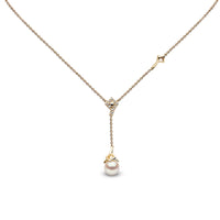 Yoko Trend Freshwater Pearl and Diamond 18ct Yellow Gold Motif Chain Drop Necklace