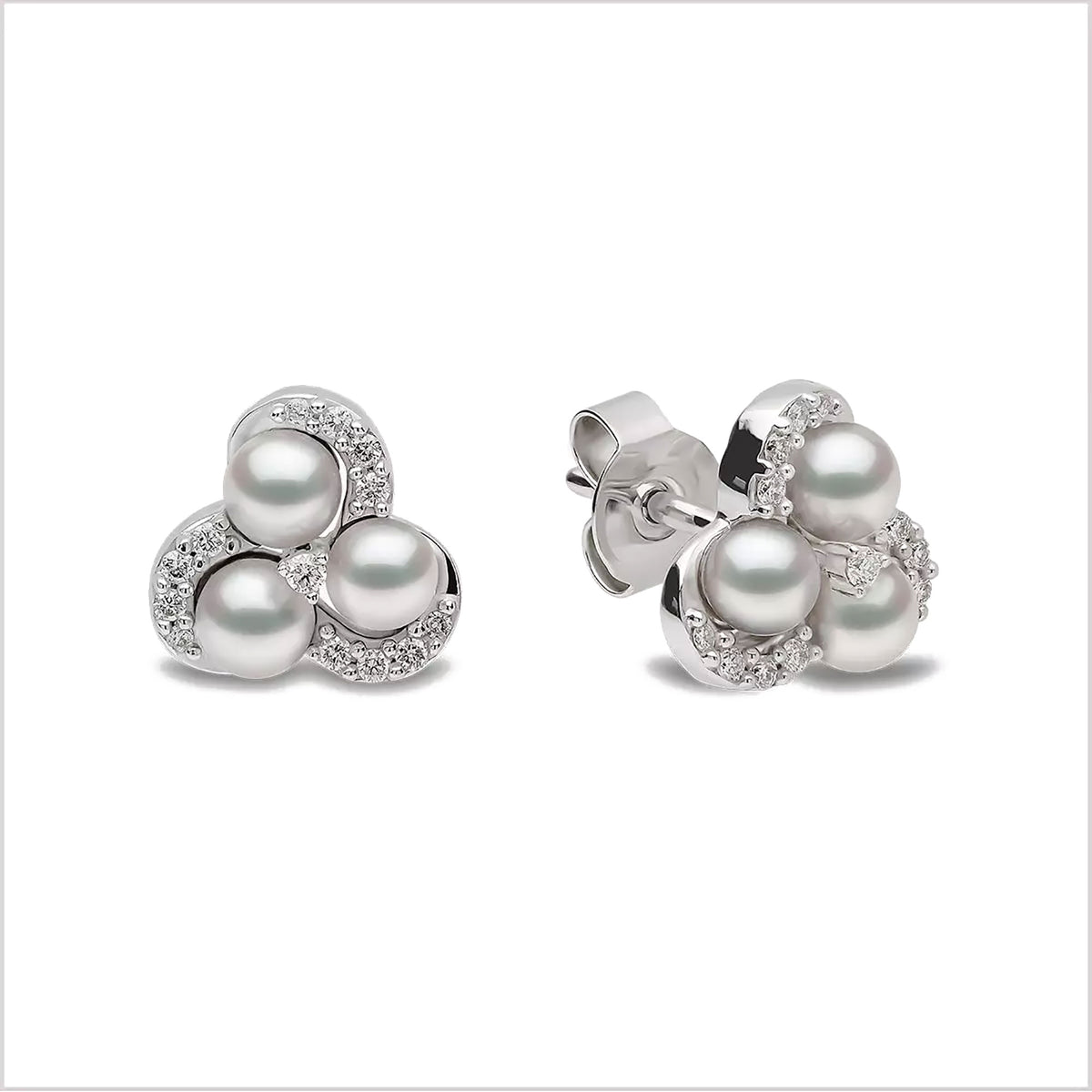 Yoko Sleek Akoya Pearl and Diamond 18ct White Gold Twist Stud Earrings - Michael Jones Jeweller