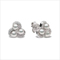 Yoko Sleek Akoya Pearl and Diamond 18ct White Gold Twist Stud Earrings