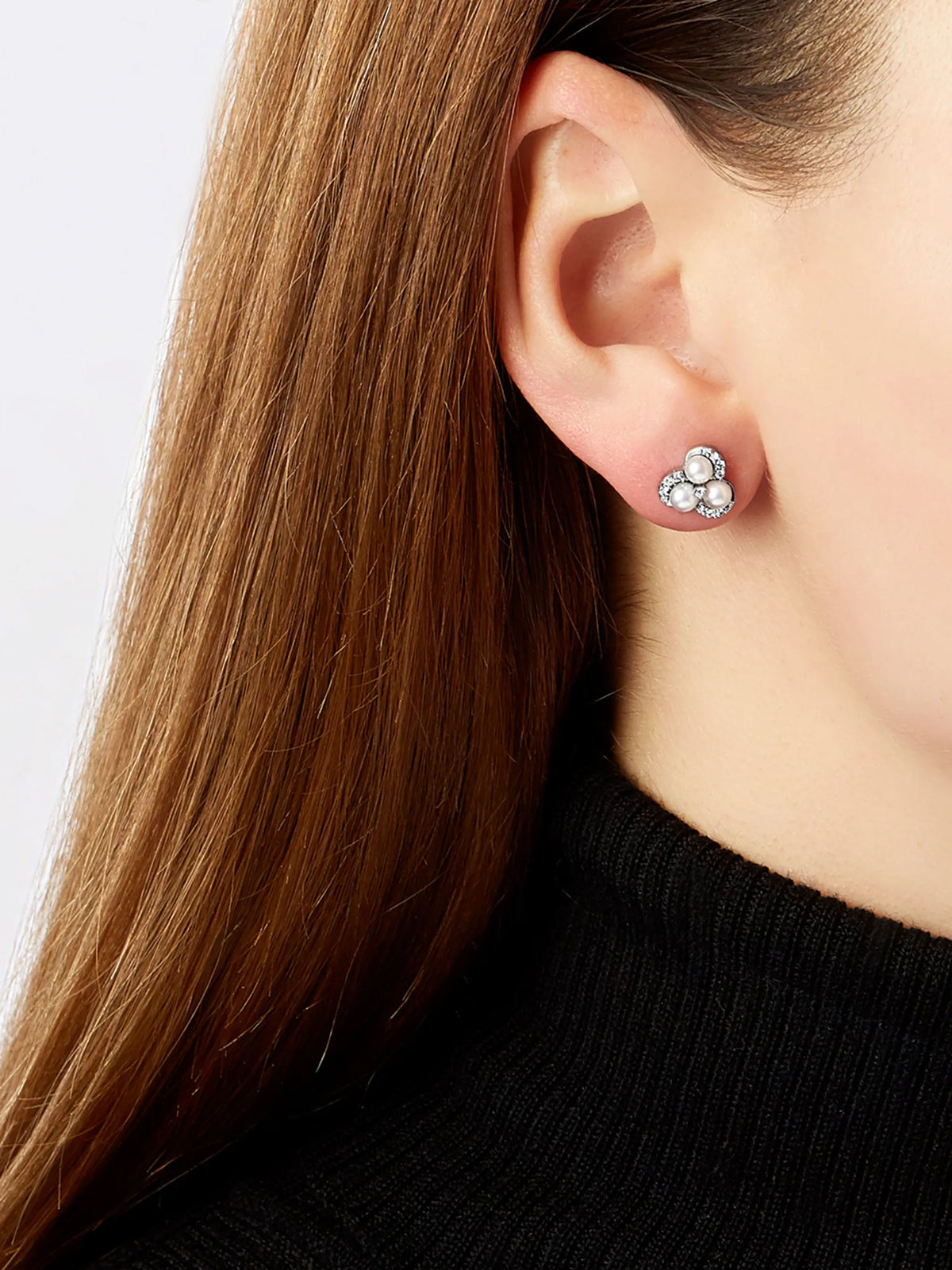 Yoko Sleek Akoya Pearl and Diamond 18ct White Gold Twist Stud Earrings - Michael Jones Jeweller