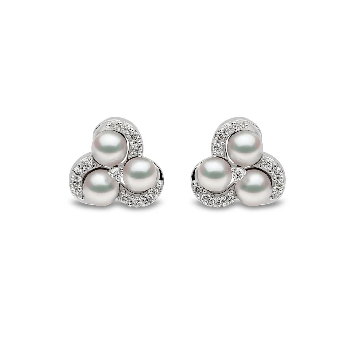 Yoko Sleek Akoya Pearl and Diamond 18ct White Gold Twist Stud Earrings - Michael Jones Jeweller