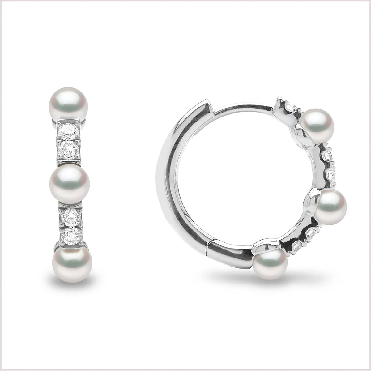 Yoko Eclipse Akoya Pearl and Diamond 18ct White Gold Hoop Earrings - Michael Jones Jeweller