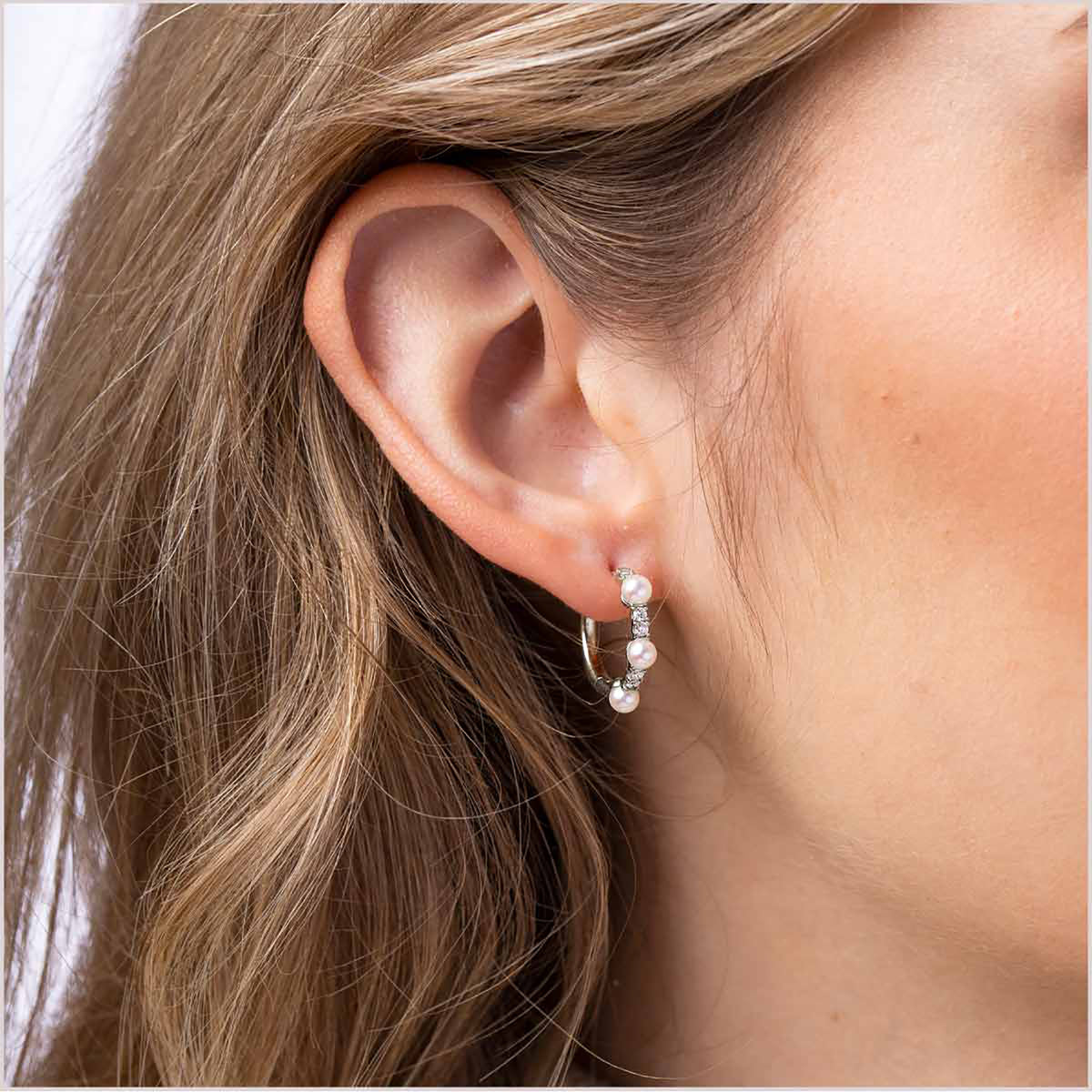 Yoko Eclipse Akoya Pearl and Diamond 18ct White Gold Hoop Earrings - Michael Jones Jeweller