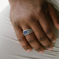 Steel and Barnett Hudson Gents Staineless Steel Rectangle Sodalite Signet Ring - Size 11
