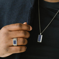 Steel and Barnett Hudson Gents Staineless Steel Rectangle Sodalite Signet Ring - Size 11