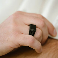 Steel and Barnett Men's Hudson Black On Black Stainless Steel Onyx Signet Ring Size 12