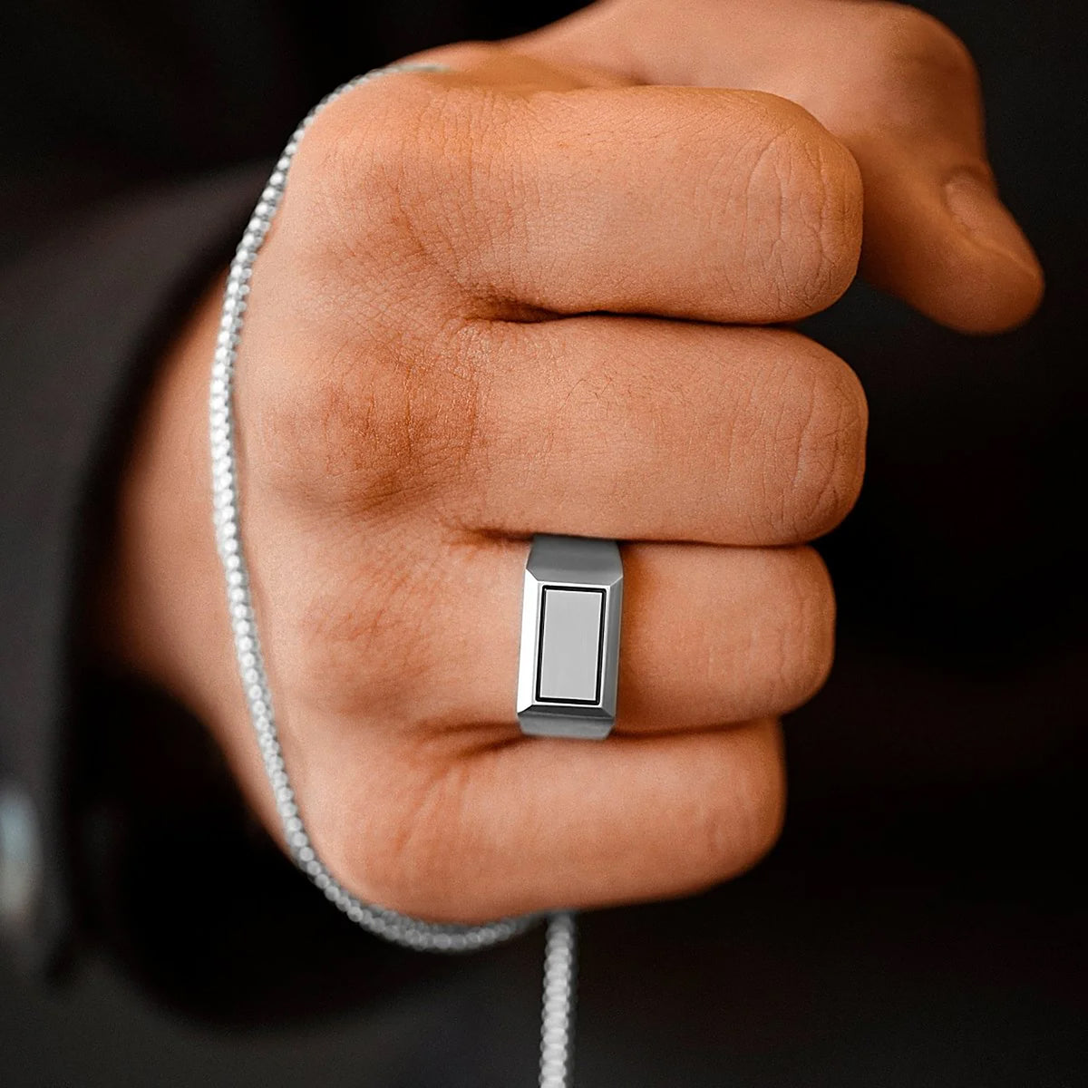 Steel and Barnett Men's Stainless Steel Rectangle Signet Ring Size 11 - Michael Jones Jeweller