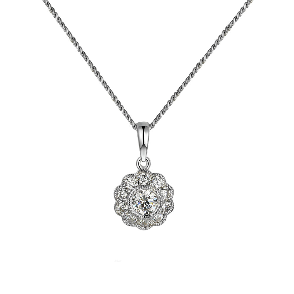 Amore Cubic Zirconia Silver Flower Cluster Necklace - Michael Jones Jeweller