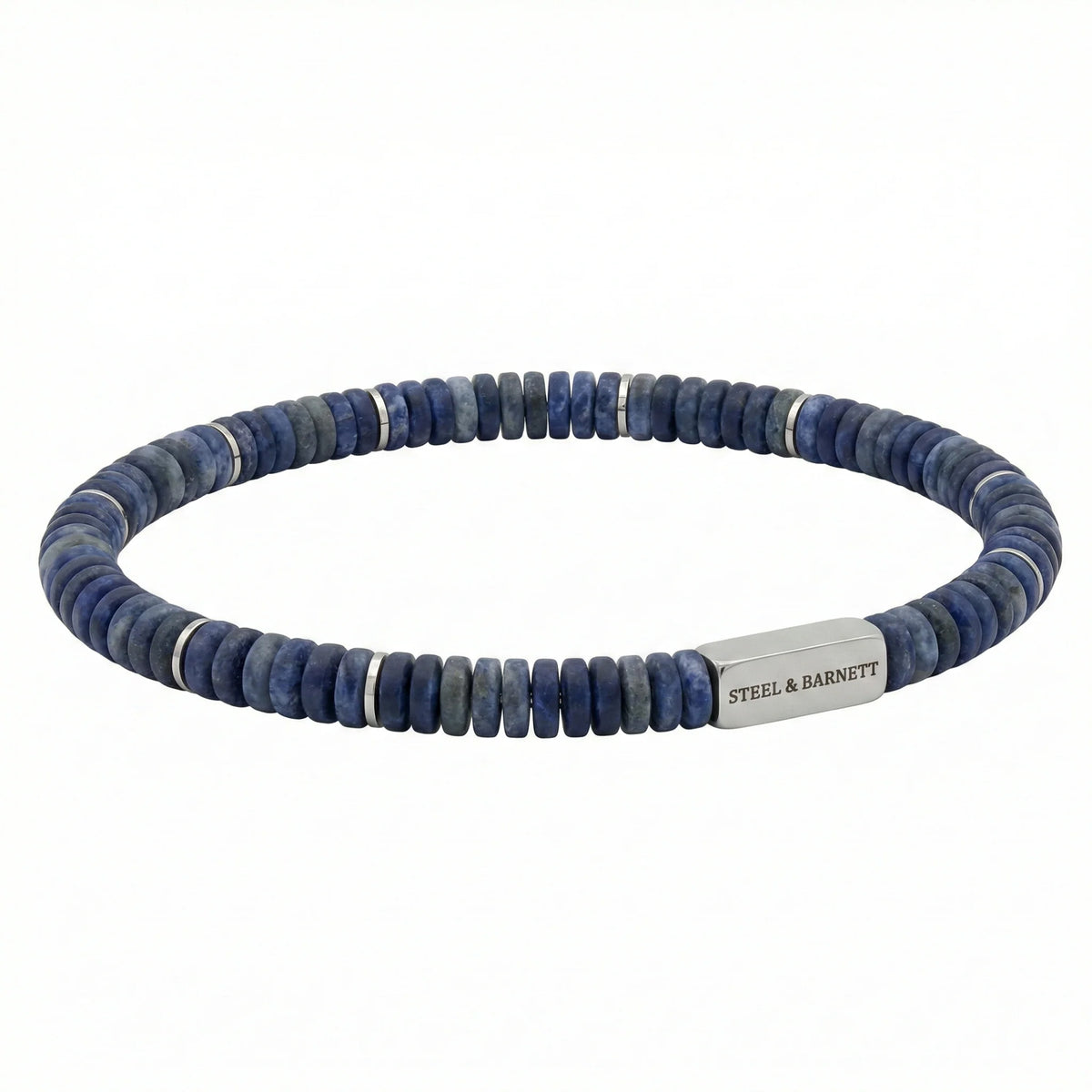 Steel and Barnett Two Tone Matte Sodalite Gemstone Stretch Disc Bracelet Medium