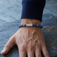 Steel and Barnett Two Tone Matte Sodalite Gemstone Stretch Disc Bracelet Medium
