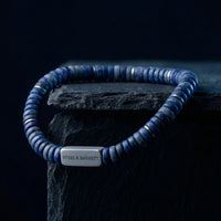 Steel and Barnett Two Tone Matte Sodalite Gemstone Stretch Disc Bracelet Medium