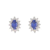 Sapphire and Diamond 18ct White Gold Cluster Stud Earrings - Michael Jones Jeweller