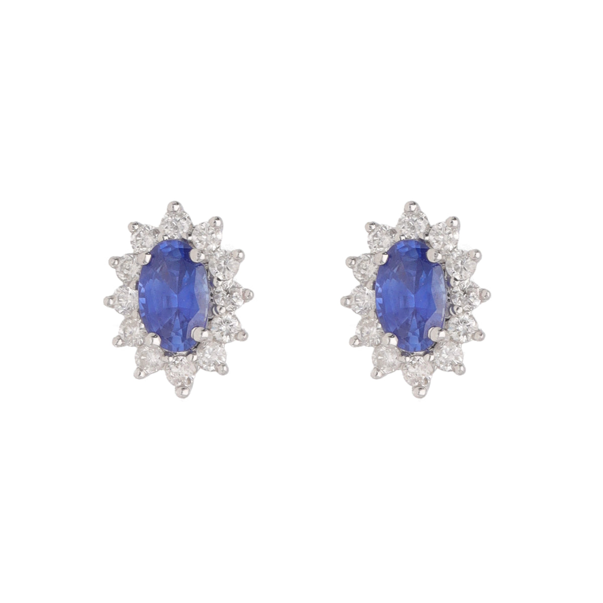Sapphire and Diamond 18ct White Gold Cluster Stud Earrings - Michael Jones Jeweller