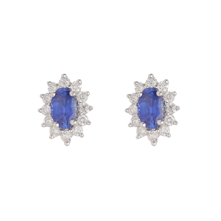 Sapphire and Diamond 18ct White Gold Cluster Stud Earrings