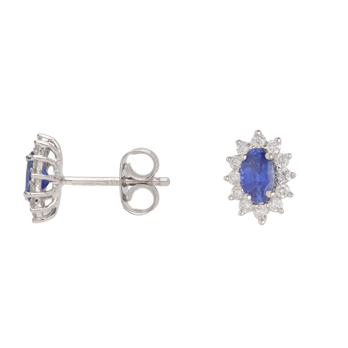Sapphire and Diamond 18ct White Gold Cluster Stud Earrings - Michael Jones Jeweller