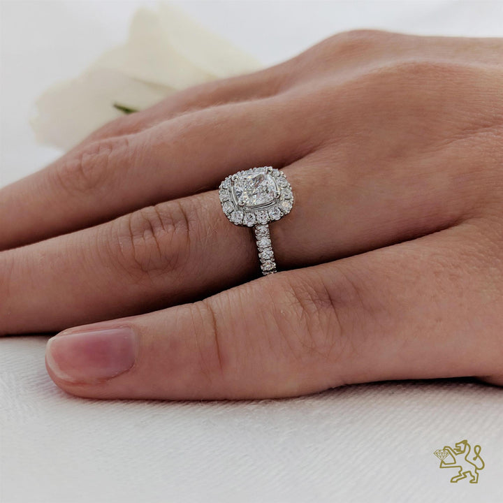 Skye Cushion Halo 0.70ct F SI1 Diamond Platinum Ring