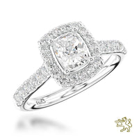 Skye Cushion Halo 0.70ct F SI1 Diamond Platinum Ring