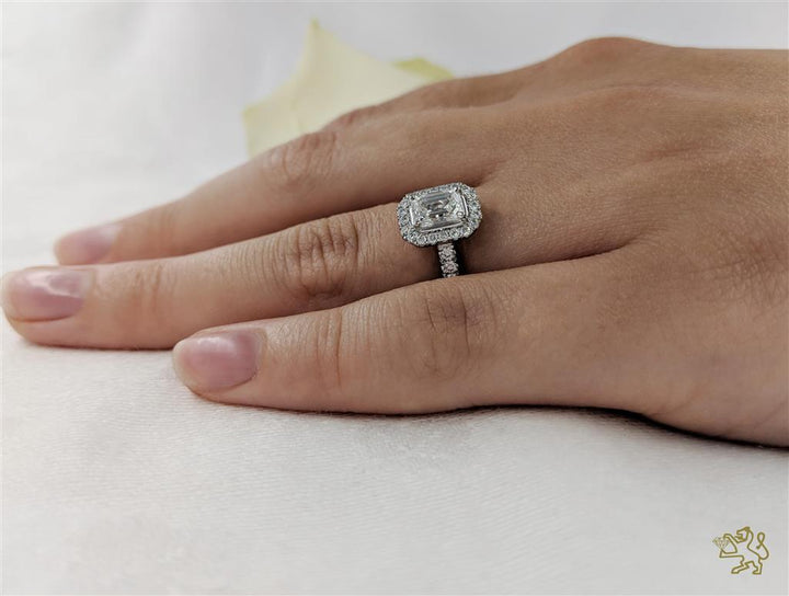Skye Emerald Halo 0.80ct F SI1 Diamond Platinum Ring