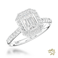 Skye Emerald Halo 0.80ct F SI1 Diamond Platinum Ring - Michael Jones Jeweller