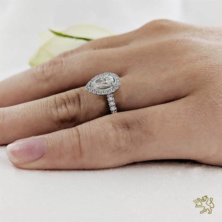 Skye Pear Halo 0.50ct F VS2 Diamond Platinum Ring