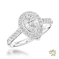 Skye Pear Halo 0.50ct F VS2 Diamond Platinum Ring - Michael Jones Jeweller