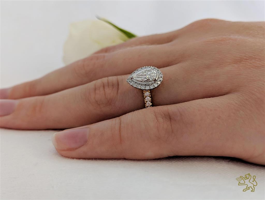 Skye Pear Halo 0.40ct D SI1 Diamond Yellow Gold/Platinum Ring - Michael Jones Jeweller