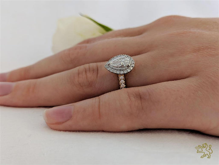 Skye Pear Halo 0.40ct D SI1 Diamond Yellow Gold/Platinum Ring