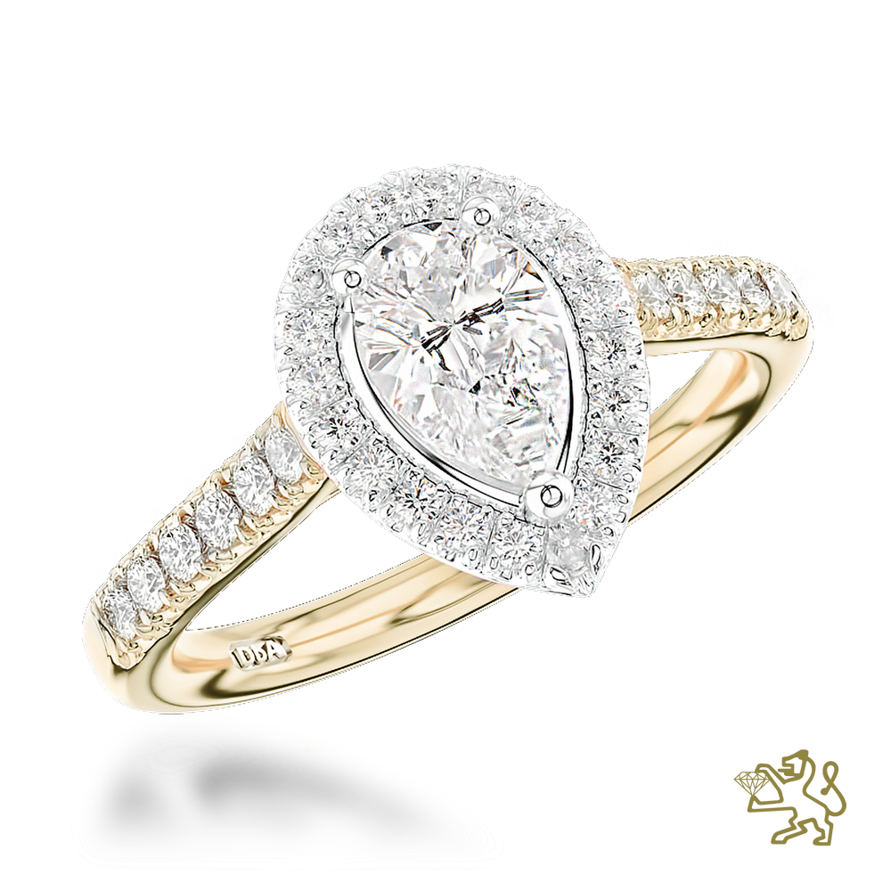 Skye Pear Halo 0.40ct D SI1 Diamond Yellow Gold/Platinum Ring - Michael Jones Jeweller