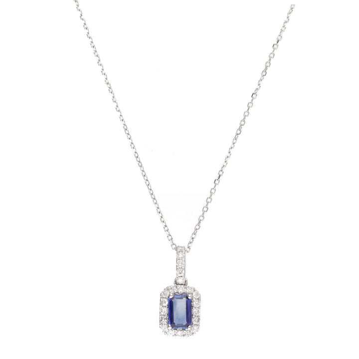 Rectangular Sapphire & Diamond 18ct White Gold Necklace