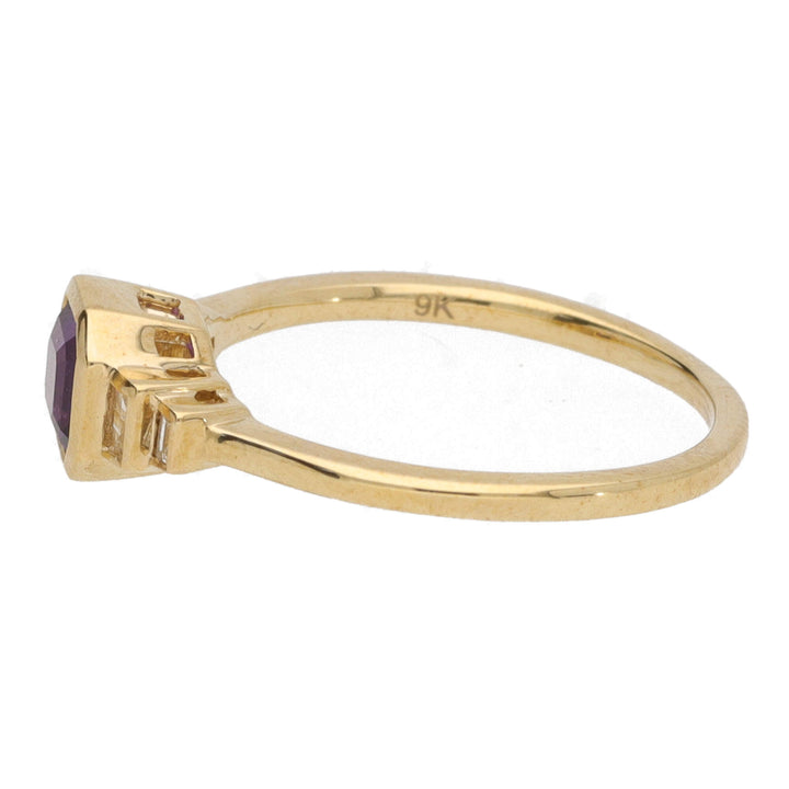 Amethyst and Diamond 9ct Yellow Gold Ring