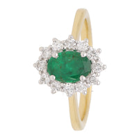 Emerald and Diamond Oval 18ct Yellow Gold Cluster Ring