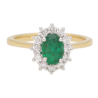 Emerald and Diamond Oval 18ct Yellow Gold Cluster Ring