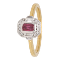 Ruby and Diamond 18ct Yellow and White Gold Rectangular Cluster Ring