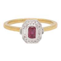 Ruby and Diamond 18ct Yellow and White Gold Rectangular Cluster Ring