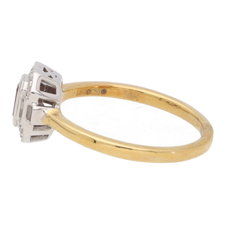 Ruby and Diamond 18ct Yellow and White Gold Rectangular Cluster Ring