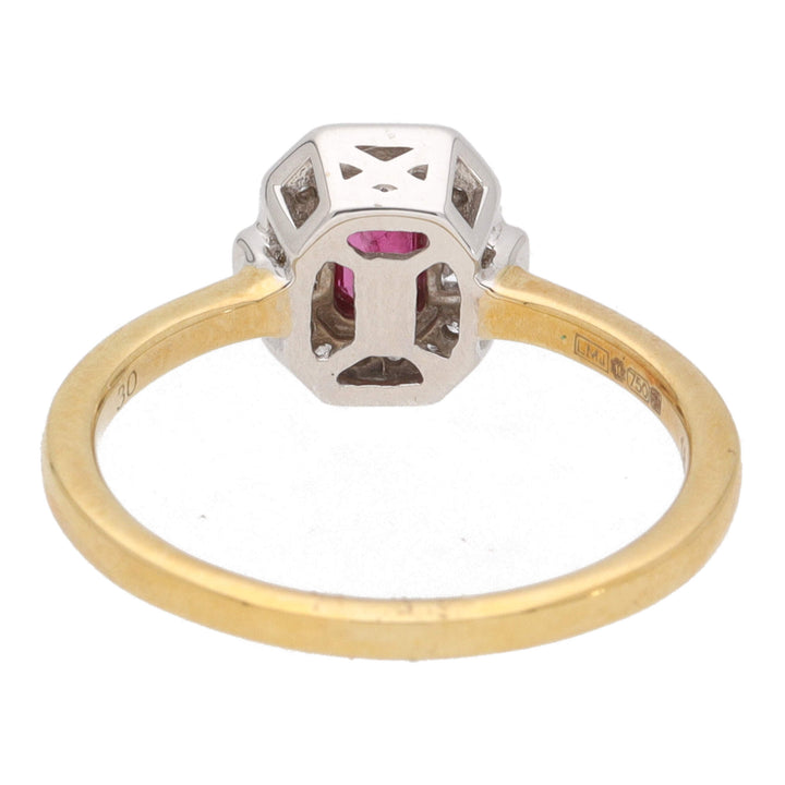 Ruby and Diamond 18ct Yellow and White Gold Rectangular Cluster Ring