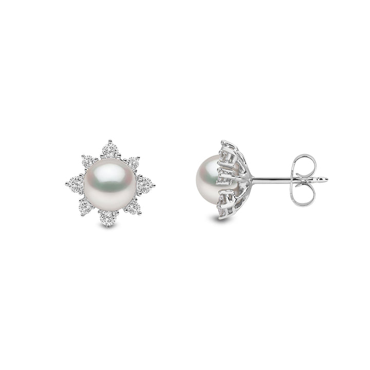 Yoko Trend Freshwater Pearl and Diamond 18ct White Gold Star Stud Earrings