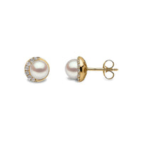 Yoko Trend Half Moon Freshwater Pearl and Diamond 18ct Yellow Gold Stud Earrings