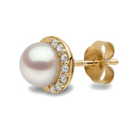 Yoko Trend Half Moon Freshwater Pearl and Diamond 18ct Yellow Gold Stud Earrings