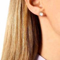 Yoko Trend Half Moon Freshwater Pearl and Diamond 18ct Yellow Gold Stud Earrings