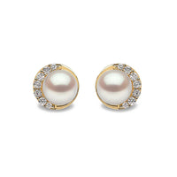 Yoko Trend Half Moon Freshwater Pearl and Diamond 18ct Yellow Gold Stud Earrings