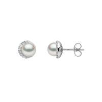 Yoko Trend Half Moon Freshwater Pearl and Diamond 18ct White Gold Stud Earrings